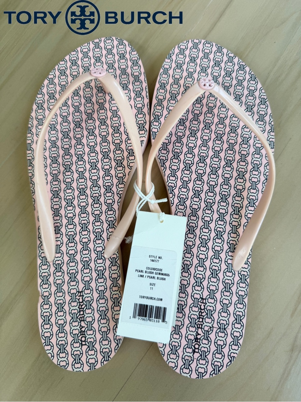 Tory Burch Gemini Link Flip Flops Pearl Blush Pink 11 NWT